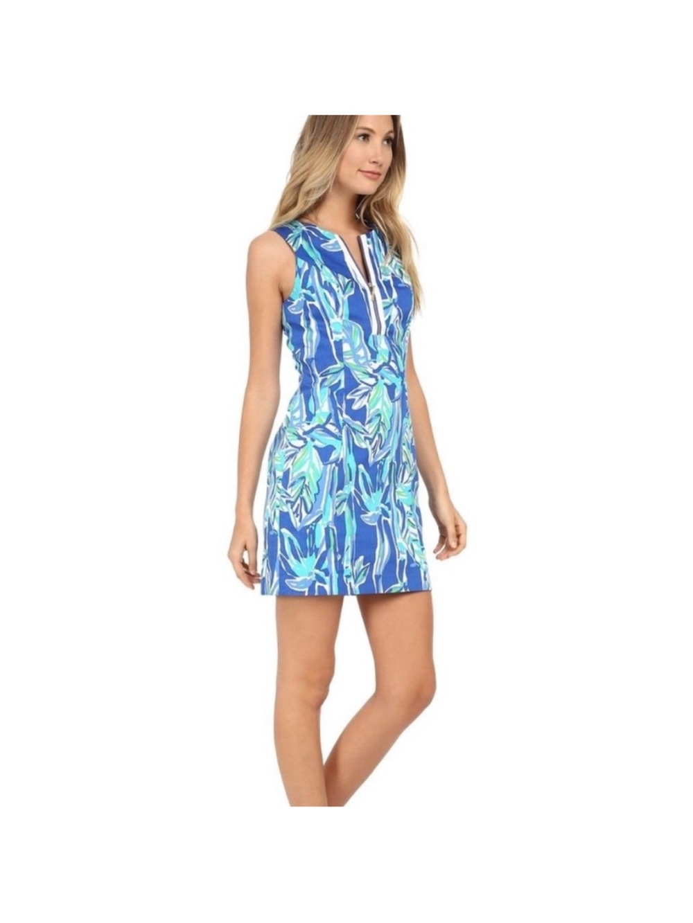 Lilly pulitzer zip front Blue Tropical Print Dress - Women's 6